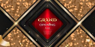Grand Opening ceremony Banner with golden triangular pattern and shiny lines vector