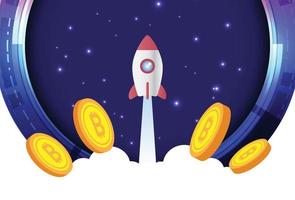 Bitcoin crytocurrency fly to the moon vector