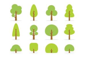 Flat green spring cartoon trees bushes set vector