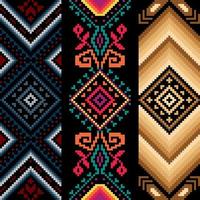 Seamless set ethnic shape pattern, Vector pixel square design for fashion clothes, textile, embroidery, decoration background.