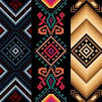 Seamless set ethnic shape pattern, Vector pixel square design for fashion clothes, textile, embroidery, decoration background.