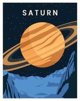 escenas de fondo del espacio exterior con el planeta saturno, estrellas. ilustración vectorial de galaxia. afiche, tarjeta al estilo de la ciencia ficción. vector