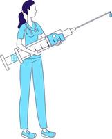 Nurse with large syringe semi flat color vector character