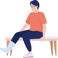 Patient with gypsum on leg semi flat color vector character