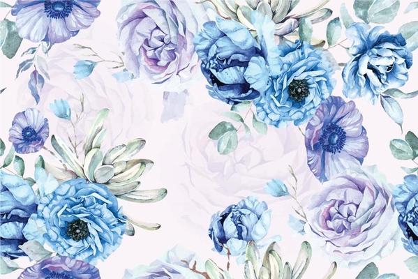 Seamless pattern of blooming flowers painted in watercolor.Designed for fabric luxurious and wallpaper, vintage style.Hand drawn botanical floral pattern.