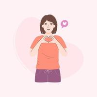 Young woman doing heart symbol shape, vector illustration