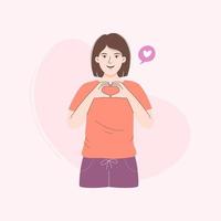 mujer joven haciendo forma de símbolo de corazón, ilustración vectorial vector