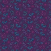 Space seamless pattern print design for kids with ccosmic galaxy texture and doodl rockets, tars, planets, spaceships. vector