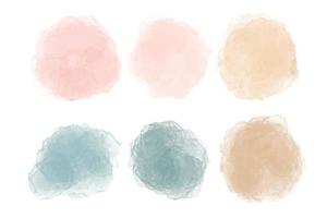 Color watercolor circle set. Vector smear watercolour splash stain. Round pastel hand drawn watercolor background with blue, pink, brown ink color.