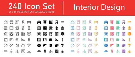 paquete de iconos de diseño de interiores vector