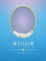 template background for Mother's day thailand with modern line Thai pattern traditional concept and frame beautiful Jasmine flower vector