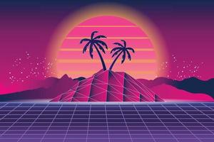 Retro Sci-Fi futuristic background 1980s and 1990s style 3d illustration. Digital landscape in a cyber world. For use as design cover. vector