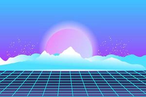 Retro Sci-Fi futuristic background 1980s and 1990s style 3d illustration. Digital landscape in a cyber world. For use as design cover. vector