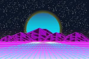 Retro Sci-Fi futuristic background 1980s and 1990s style 3d illustration. Digital landscape in a cyber world. For use as design cover. vector