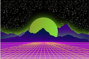 Retro Sci-Fi futuristic background 1980s and 1990s style 3d illustration. Digital landscape in a cyber world. For use as design cover. vector