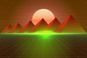 Retro Sci-Fi futuristic background 1980s and 1990s style 3d illustration. Digital landscape in a cyber world. For use as design cover