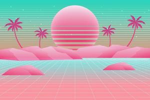 Retro Sci-Fi futuristic background 1980s and 1990s style 3d illustration. Digital landscape in a cyber world. For use as design cover vector