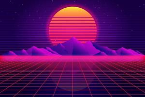 Retro Sci-Fi futuristic background 1980s and 1990s style 3d illustration. Digital landscape in a cyber world. For use as design cover vector