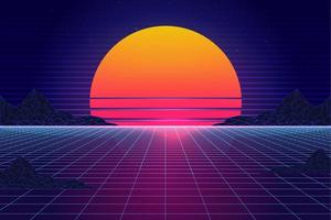 Retro Sci-Fi futuristic background 1980s and 1990s style 3d illustration. Digital landscape in a cyber world. For use as design cover vector