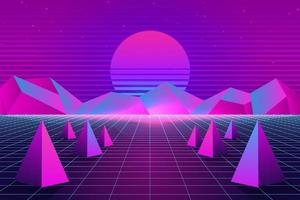 Retro Sci-Fi futuristic background 1980s and 1990s style 3d illustration. Digital landscape in a cyber world. For use as design cover vector