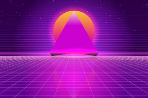 Retro Sci-Fi futuristic background 1980s and 1990s style 3d illustration. Digital landscape in a cyber world. For use as design cover vector