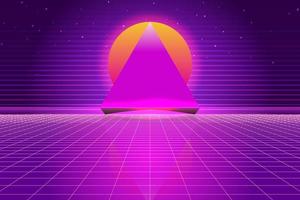 Retro Sci-Fi futuristic background 1980s and 1990s style 3d illustration. Digital landscape in a cyber world. For use as design cover vector