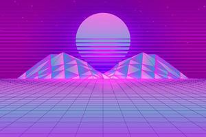Retro Sci-Fi futuristic background 1980s and 1990s style 3d illustration. Digital landscape in a cyber world. For use as design cover vector
