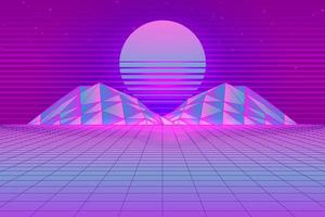 Retro Sci-Fi futuristic background 1980s and 1990s style 3d illustration. Digital landscape in a cyber world. For use as design cover vector