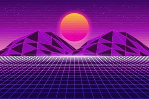 Retro Sci-Fi futuristic background 1980s and 1990s style 3d illustration. Digital landscape in a cyber world. For use as design cover vector