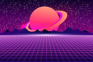 Retro Sci-Fi futuristic background 1980s and 1990s style 3d illustration. Digital landscape in a cyber world. For use as design cover vector