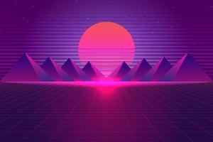 Retro Sci-Fi futuristic background 1980s and 1990s style 3d illustration. Digital landscape in a cyber world. For use as design cover vector
