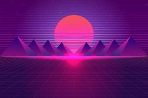 Retro Sci-Fi futuristic background 1980s and 1990s style 3d illustration. Digital landscape in a cyber world. For use as design cover vector