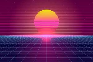 Retro Sci-Fi futuristic background 1980s and 1990s style 3d illustration. Digital landscape in a cyber world. For use as design cover vector