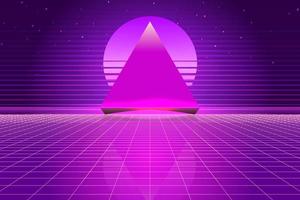 Retro Sci-Fi futuristic background 1980s and 1990s style 3d illustration. Digital landscape in a cyber world. For use as design cover vector