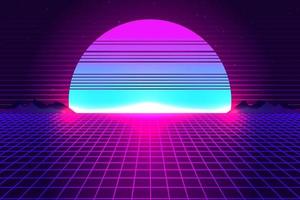 Retro Sci-Fi futuristic background 1980s and 1990s style 3d illustration. Digital landscape in a cyber world. For use as design cover vector