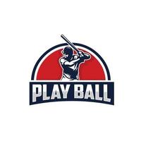 Playball Baseball Player Logo Vector Isolated on White Background
