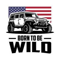 American SUV Overland Vector on American Flag Background Logo Vecttor Illustration