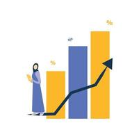 un informe de diagrama de gráfico de gráfico de negocios con carácter musulmán vector