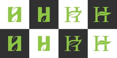 Set of initial letter H logo with leaves vector design.