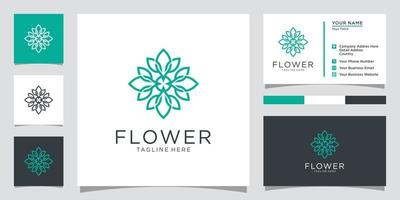 Flower mono line luxury logo design template vector.