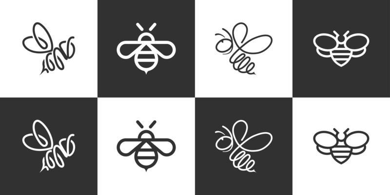 Set of honey bee logo icon line style vector.