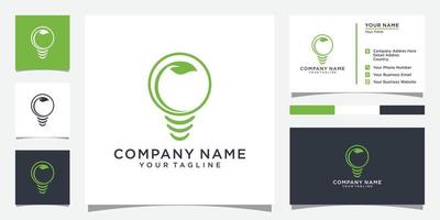 Green bulb logo design vector with leaf logo design