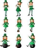 Cartoon women leprechaun collection set vector