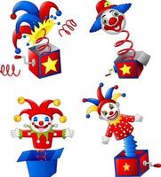 Set of toy circus clown out of a box vector