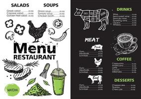 Menu template design for restaurant, hand-drawn illustration. Vector. vector