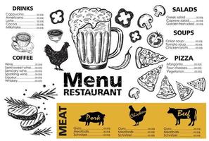 Menu template design for restaurant, sketch illustration. Vector. vector