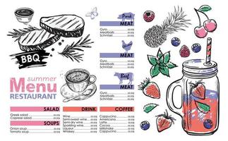 Smoothie, menu Juice, Hand drawn style. vector