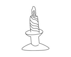 The candle in the candlestick is drawn with a black outline. Linear illustration vector