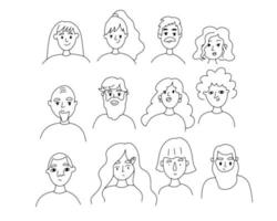 Vector set with people's faces, diversity. Linear illustration