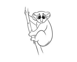 The koala is drawn with a black outline. Cute koala on a tree. Illustration for coloring, logo, sticker vector